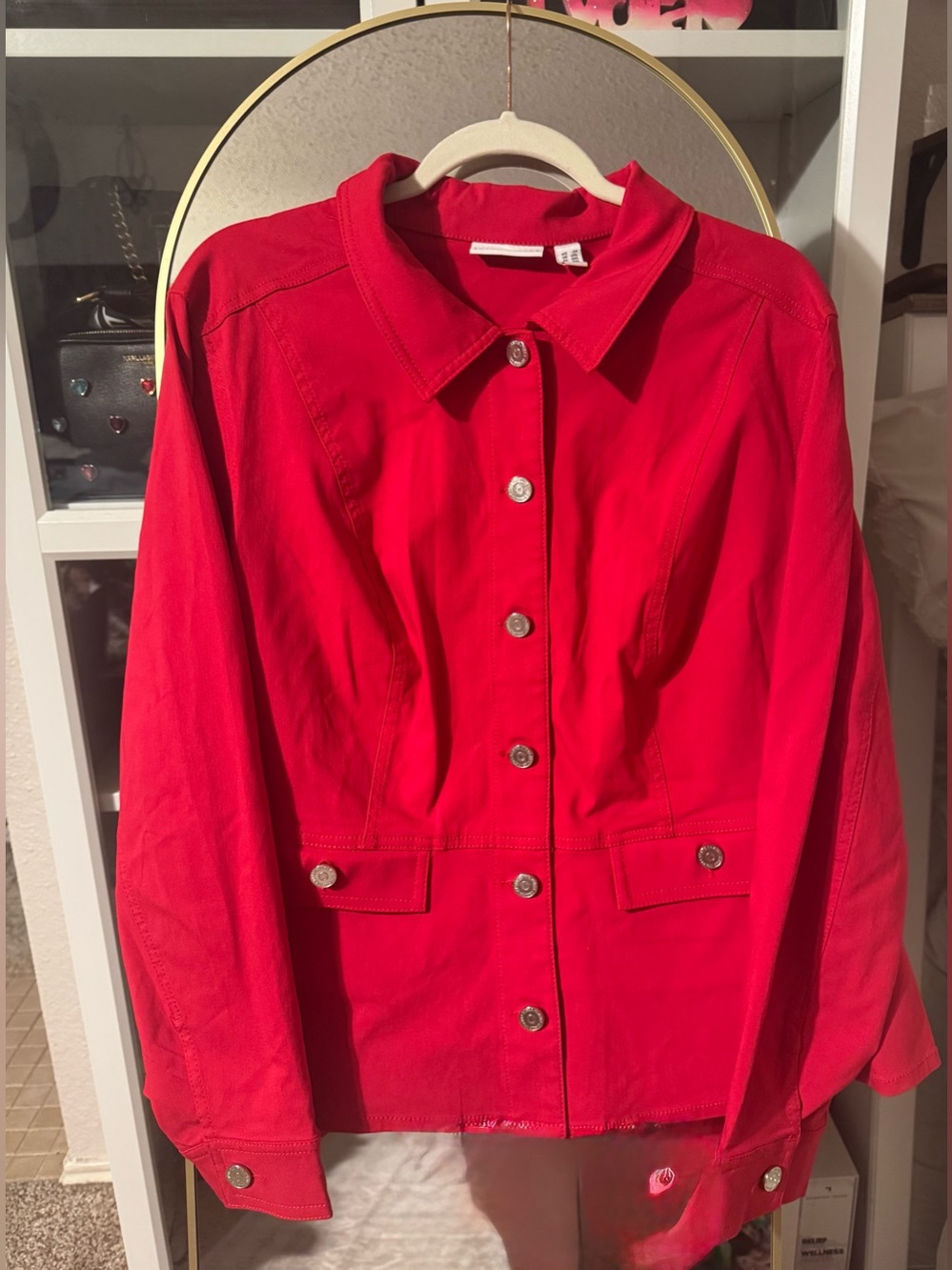 Susan Graver Bright Red Button-Front Jean Jacket